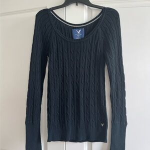American Eagle Outfitters Blue Crew Neck Sweater with Cable Knit